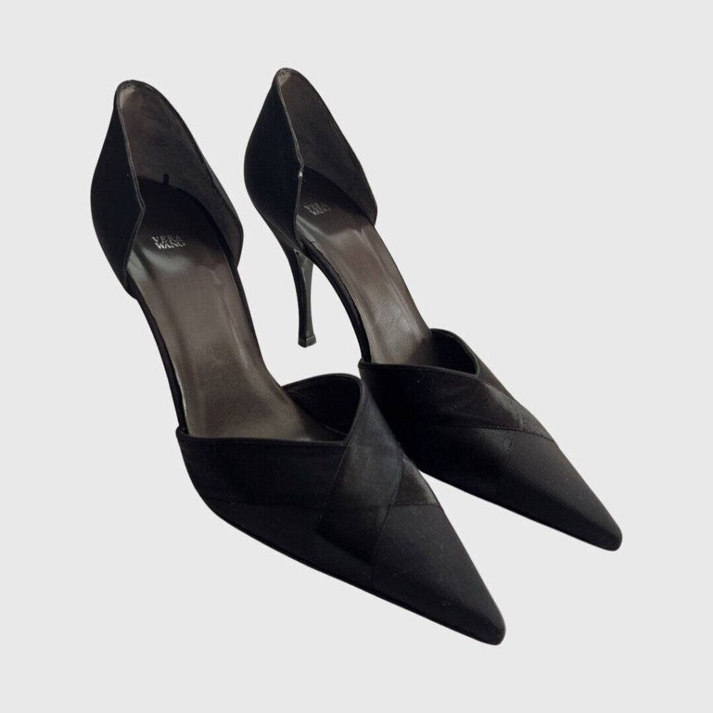 Vera Wang by Stuart Weitzman Black Satin Pointed Toe Pumps Eu40